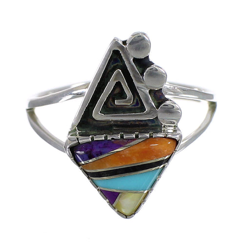 Multicolor Inlay Sterling Silver Water Wave Southwest Ring Size 5-1/2 WX75376